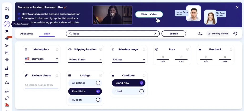 zik analytics ebay product research