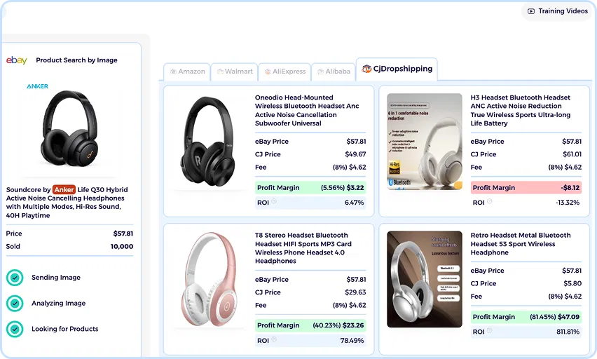 zik analytics potential ROI on products from CJ Dropshipping