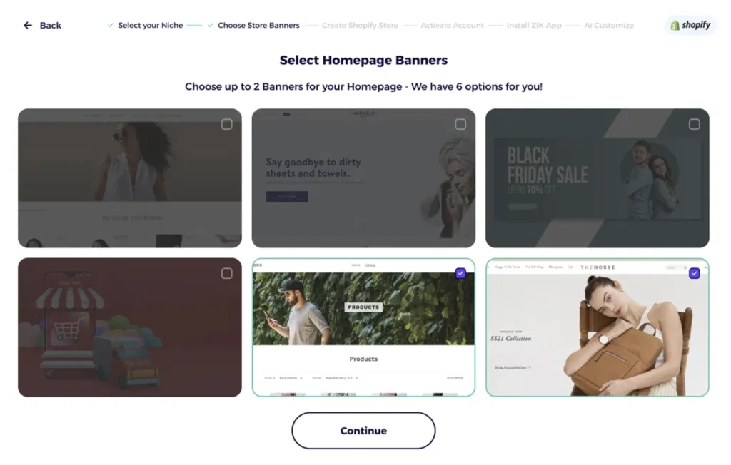 zik analytics shopify AI store builder banners