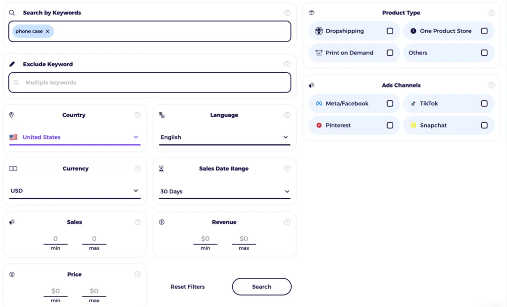 zik analytics shopify product explorer dashboard and search keyword for